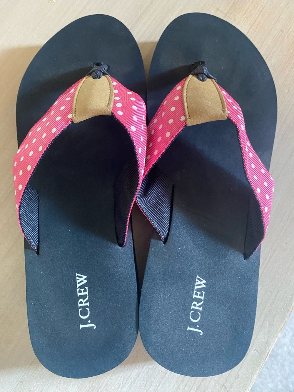 J. Crew Pink Polka Dot Strap Black Platform Sandals - NEW - Size 5